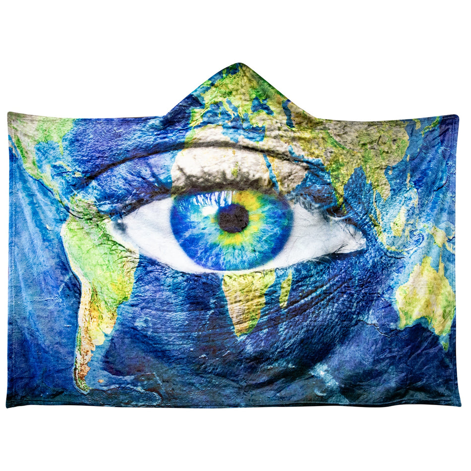 NEW Hooded Blanket - Planet Earth and Blue Eye Painted World Wearable 50" x 60"