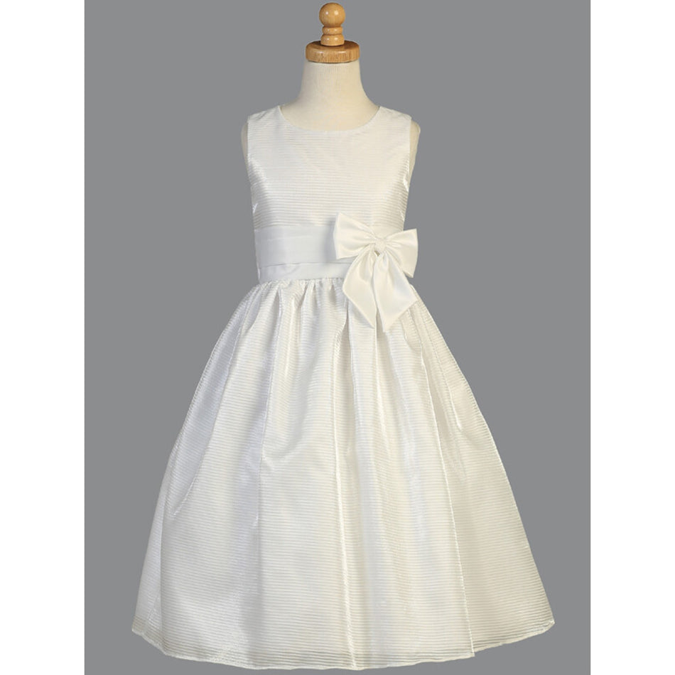 NEW Girls First Holy Communion Dress - Striped Organza with Satin Waist Trim Dress - Size 5