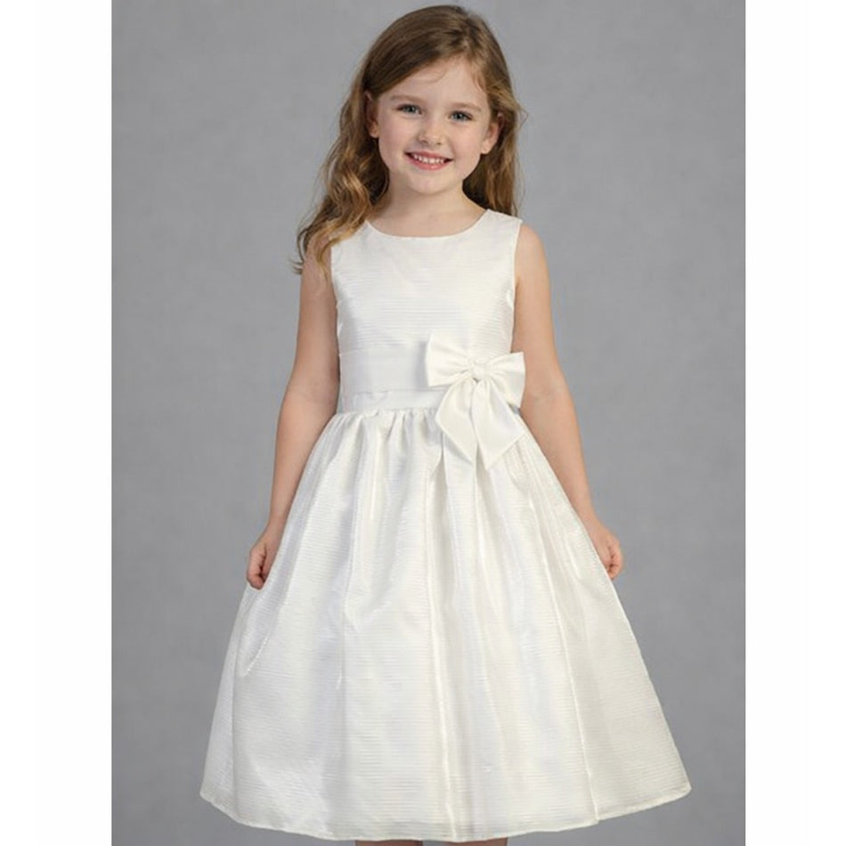 NEW Girls First Holy Communion Dress - Striped Organza with Satin Waist Trim Dress - Size 5