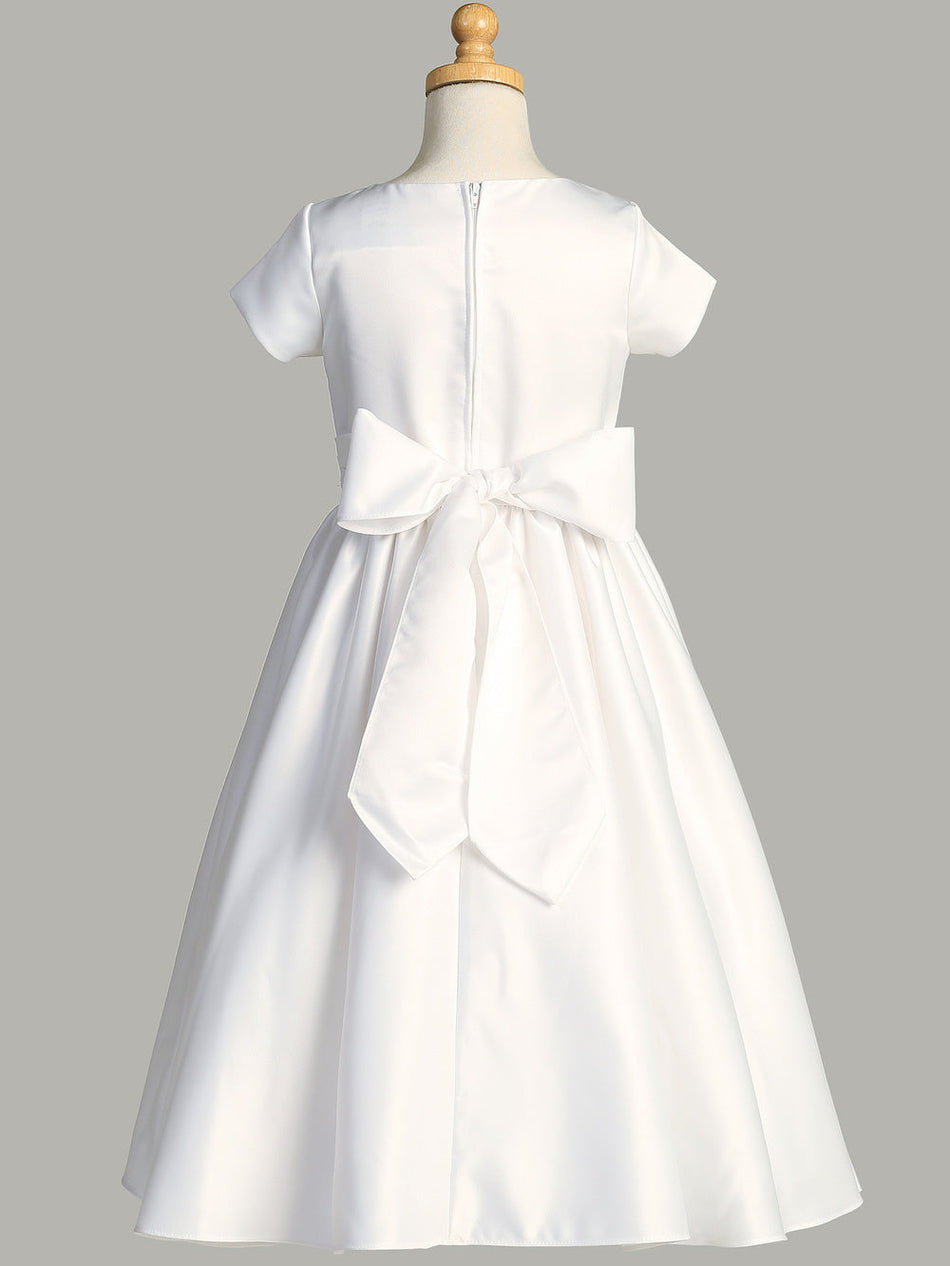 SP185 White First Communion Dress Satin with silver corded trim