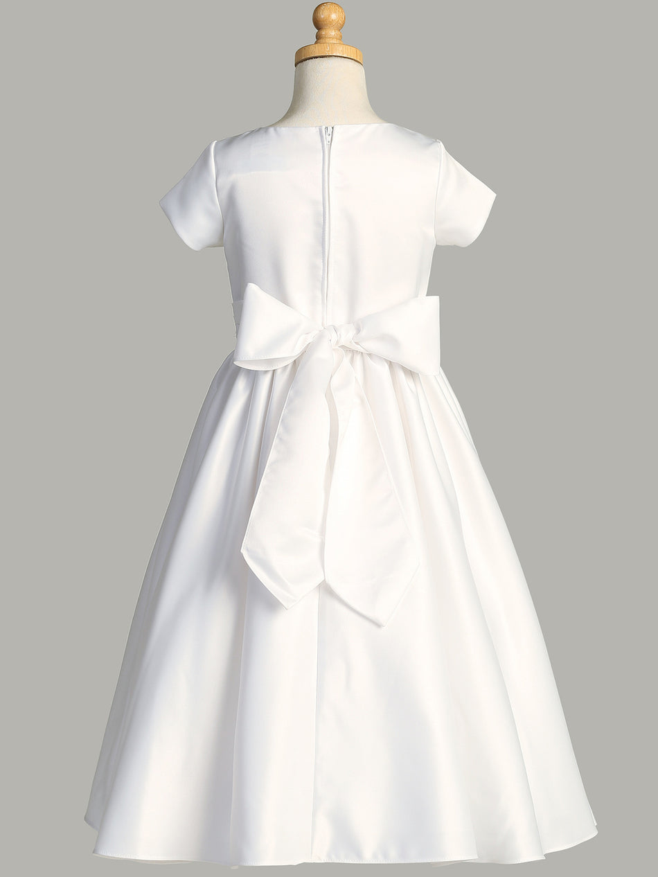 SP185 White First Communion Dress Satin with silver corded trim