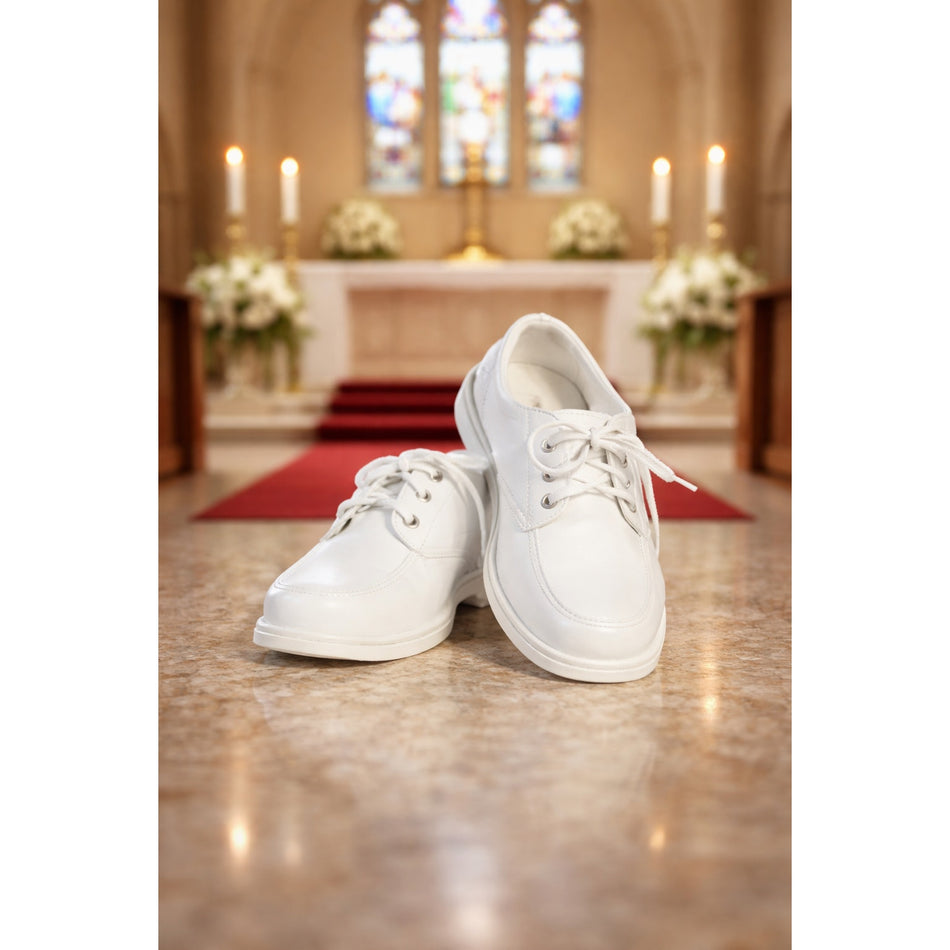 NEW Boy's Communion Dress Shoe - White/Matte Lace Up - Size 13