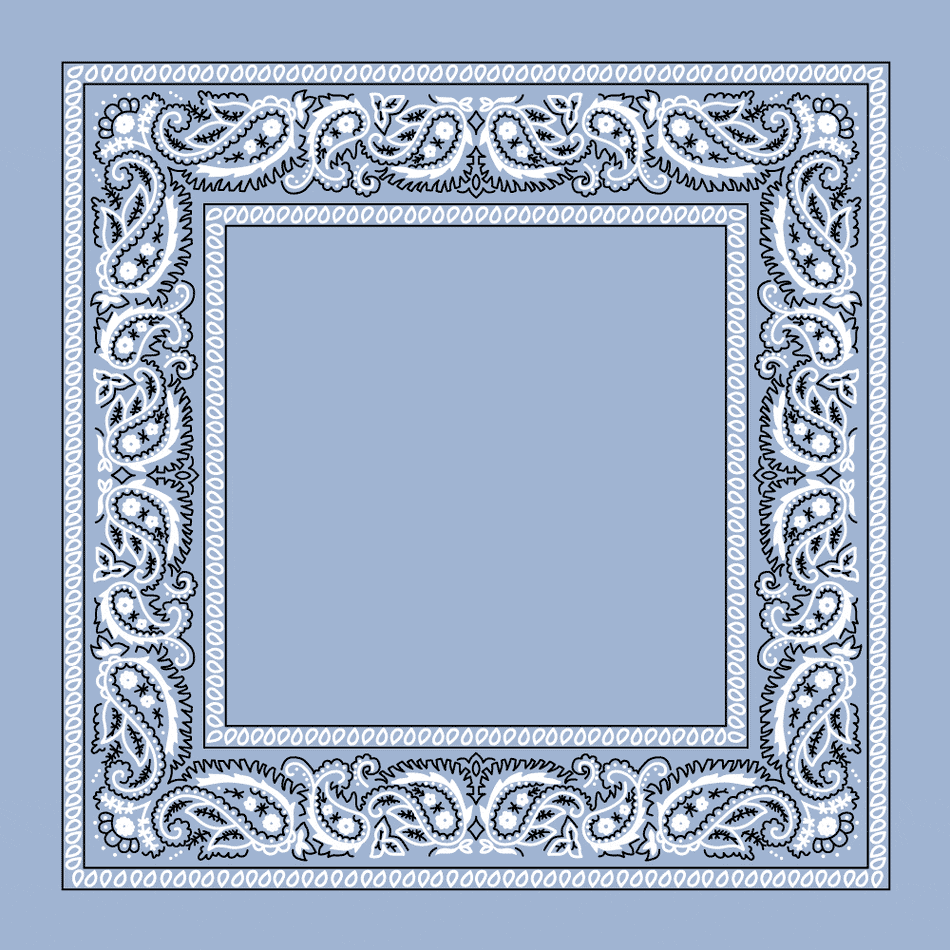 12 pieces, Open Center Paisley Bandana Imported 100% Cotton, Light Blue, 22" x 22"
