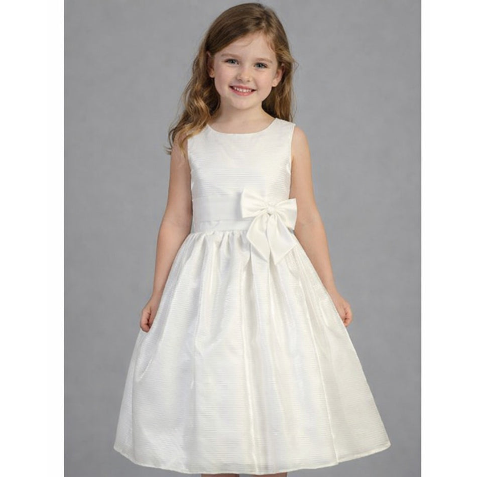 NEW Girls First Holy Communion Dress - Striped Organza with Satin Waist Trim Dress- Size 7
