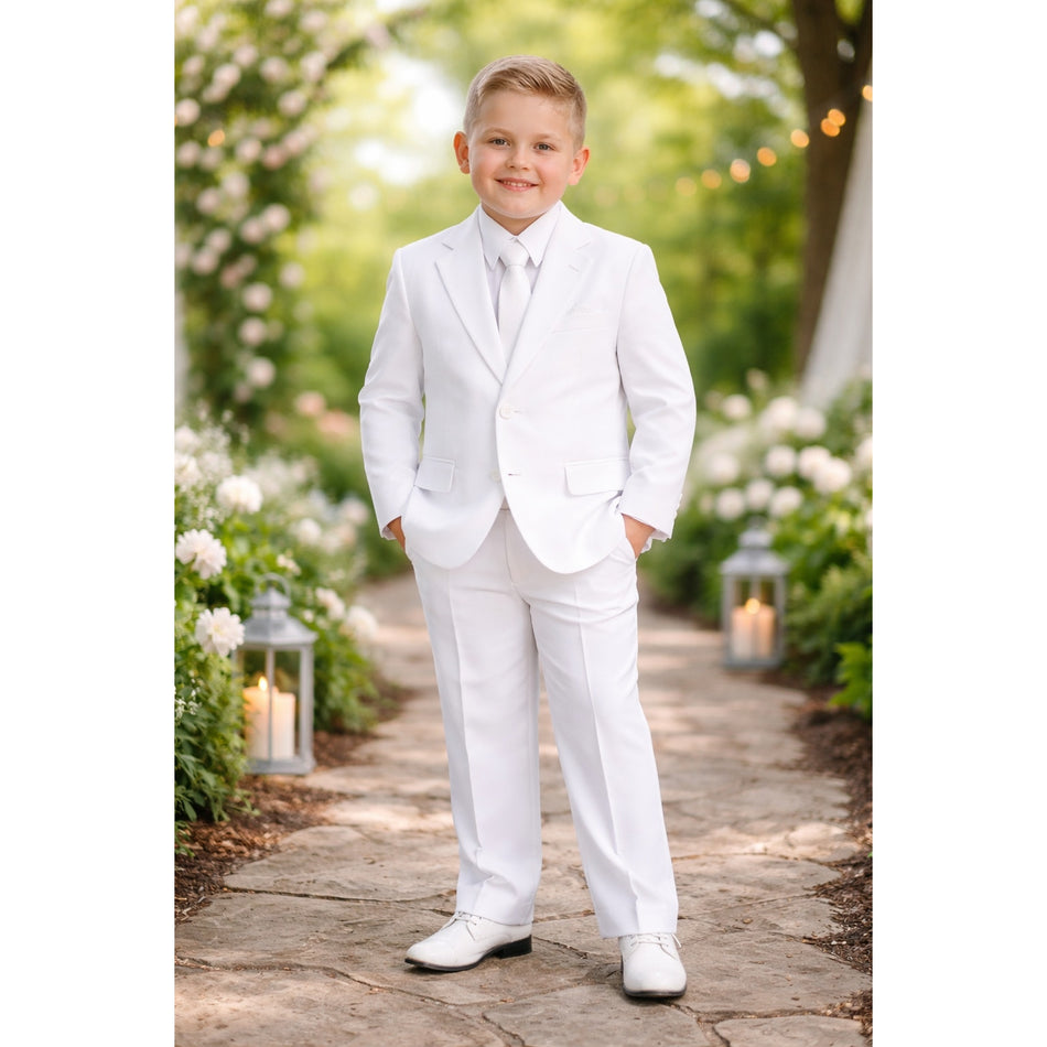 NEW Boys First Holy Communion Suit - White 5 Piece w/Garment Bag - Size 6