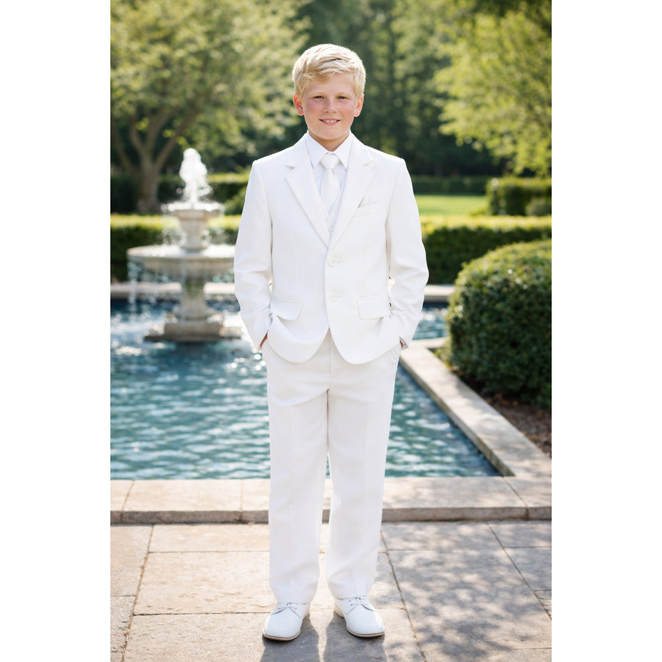 NEW Boys First Holy Communion Suit - White 5 Piece w/Garment Bag - Size 8